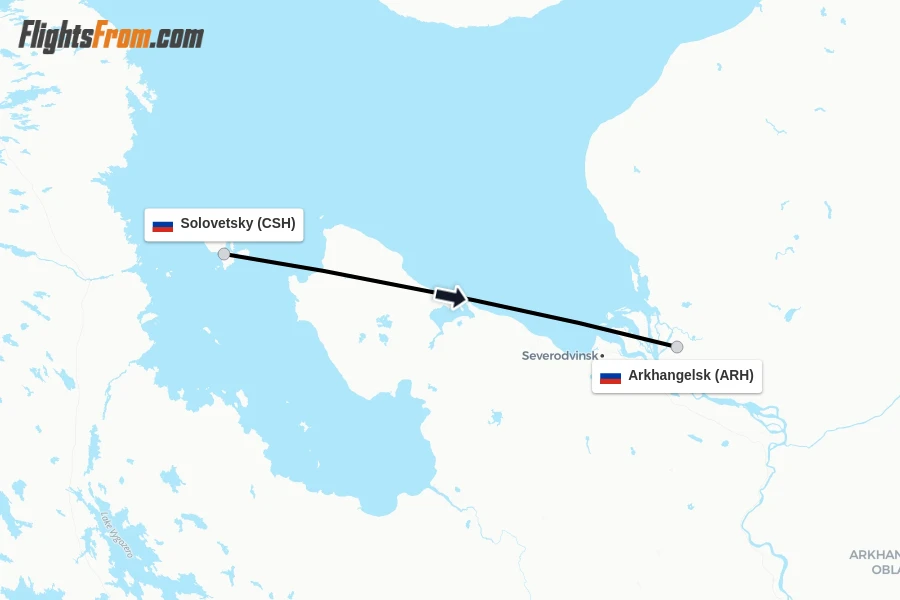 Flights from Solovetsky to Arkhangelsk route map