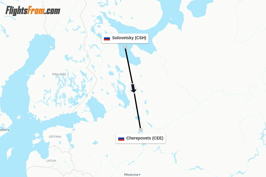 Flights from Solovetsky to Cherepovets route map