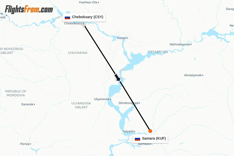Flights from Cheboksary to Samara route map