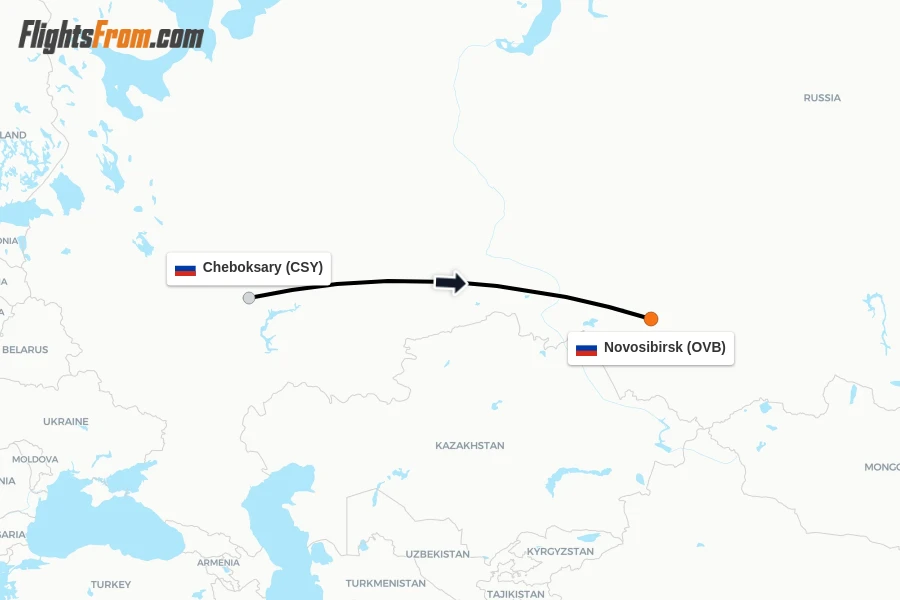 Flights from Cheboksary to Novosibirsk route map