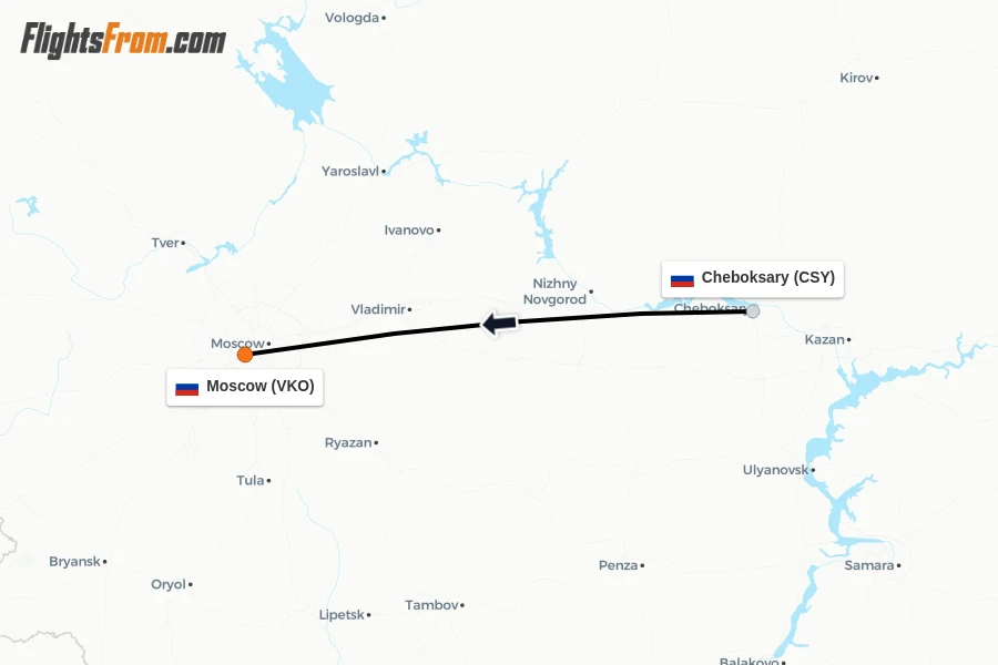 Flights from Cheboksary to Moscow route map