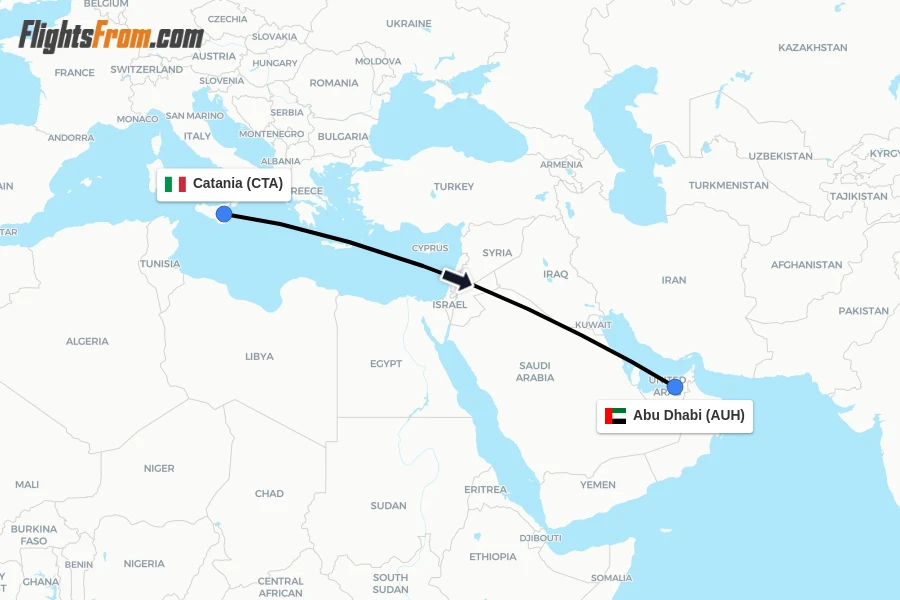 Flights from Catania to Abu Dhabi route map