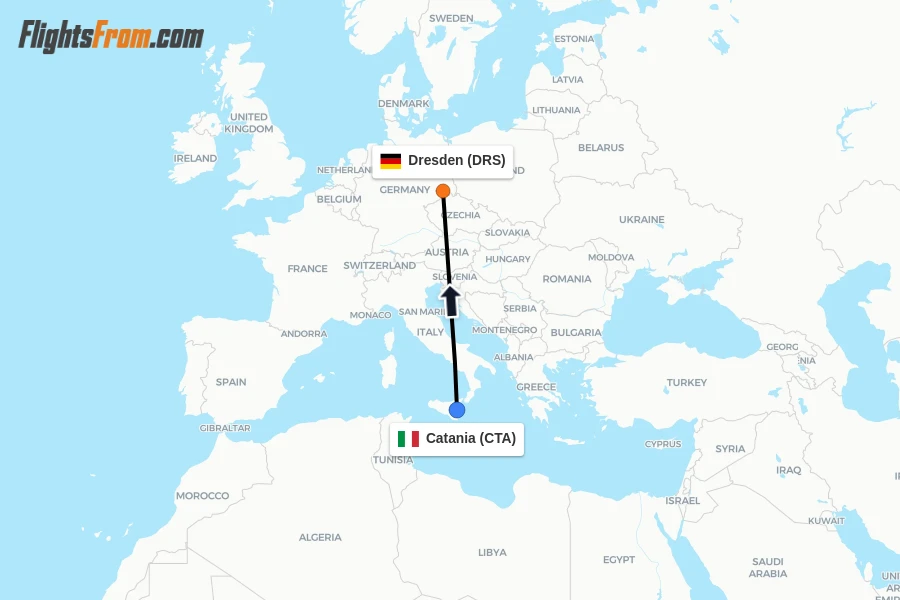 Flights from Catania to Dresden route map