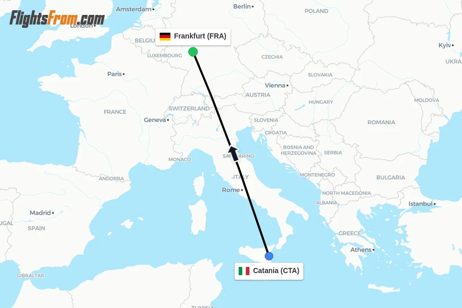 Flights from Catania to Frankfurt route map