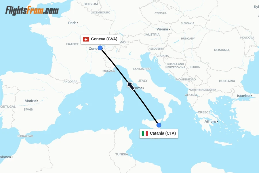 Flights from Catania to Geneva route map