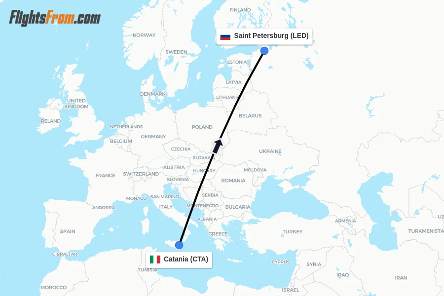 Flights from Catania to Saint Petersburg route map