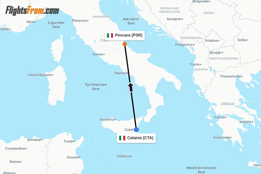 Flights from Catania to Pescara route map