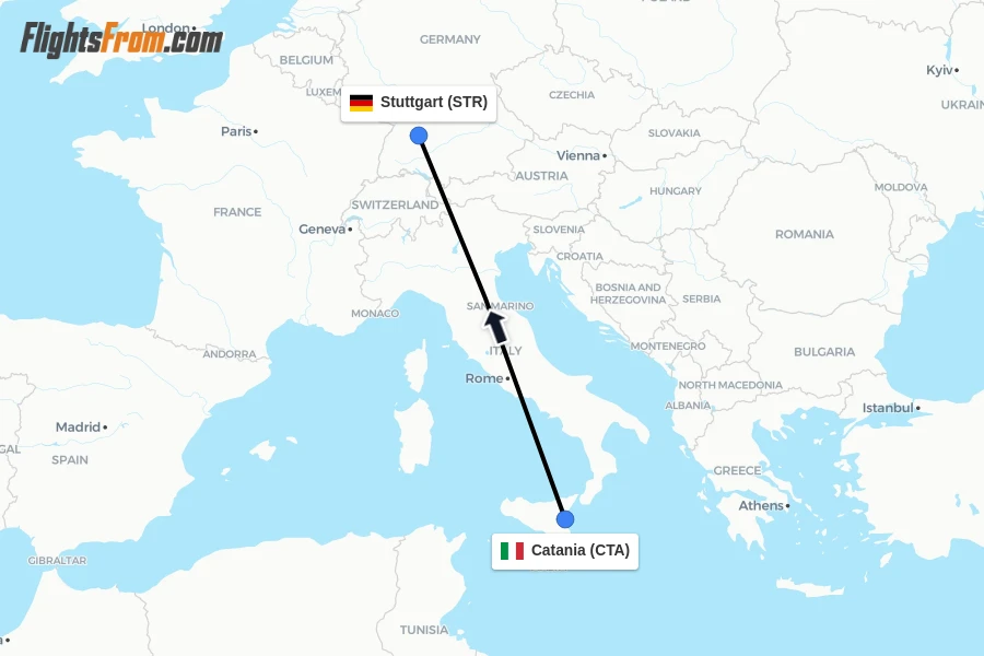 Flights from Catania to Stuttgart route map