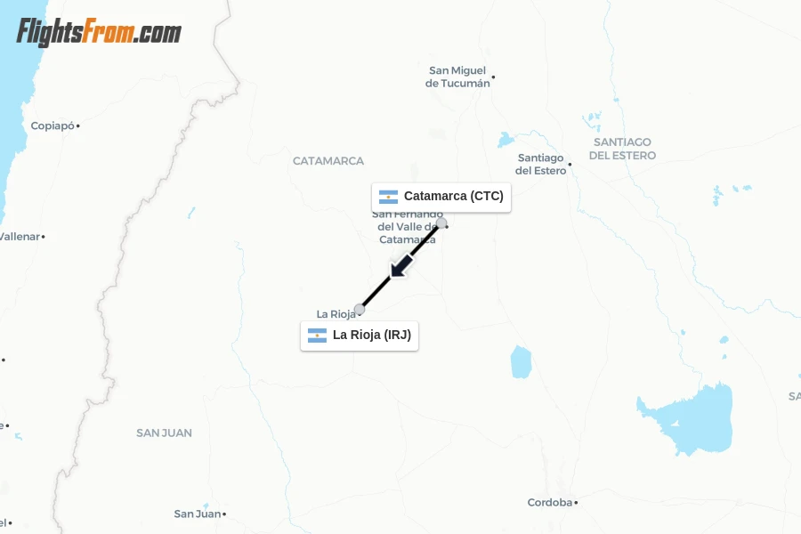 Flights from Catamarca to La Rioja route map