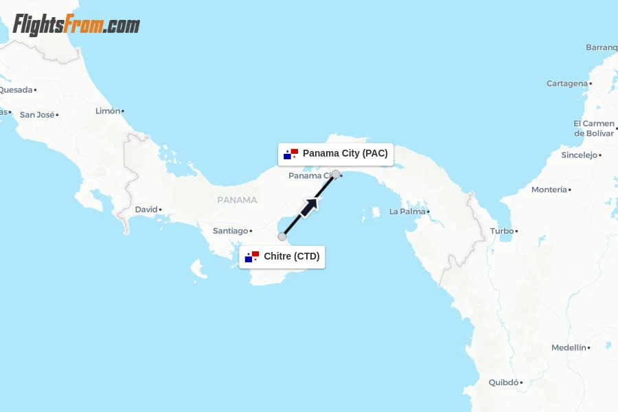 Flights from Chitre to Panama City route map