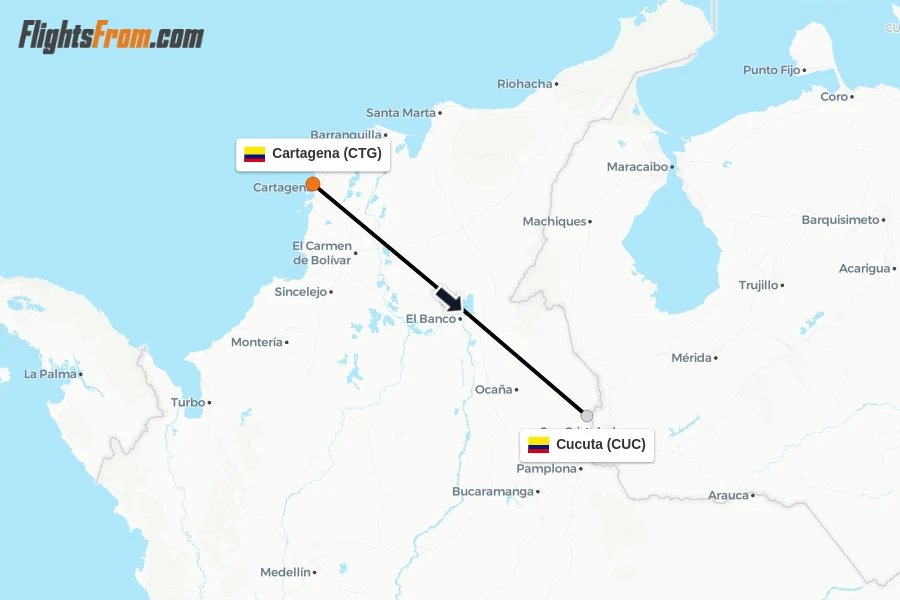Flights from Cartagena to Cucuta route map