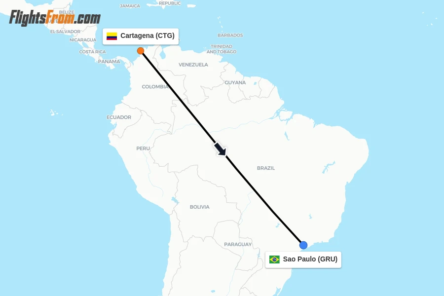 Flights from Cartagena to Sao Paulo route map