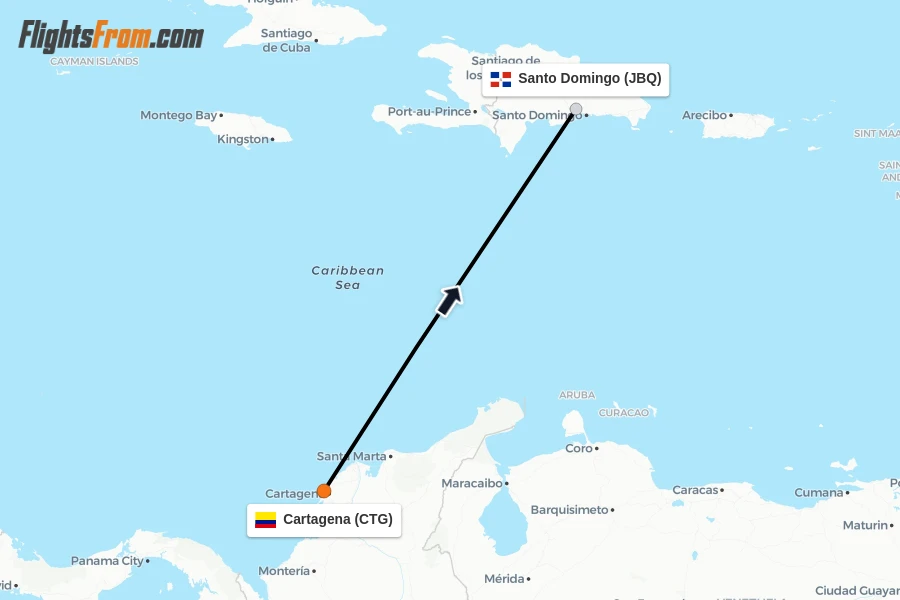 Flights from Cartagena to Santo Domingo route map