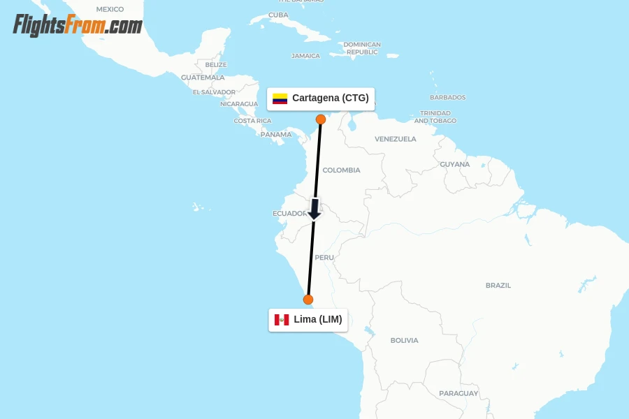 Flights from Cartagena to Lima route map