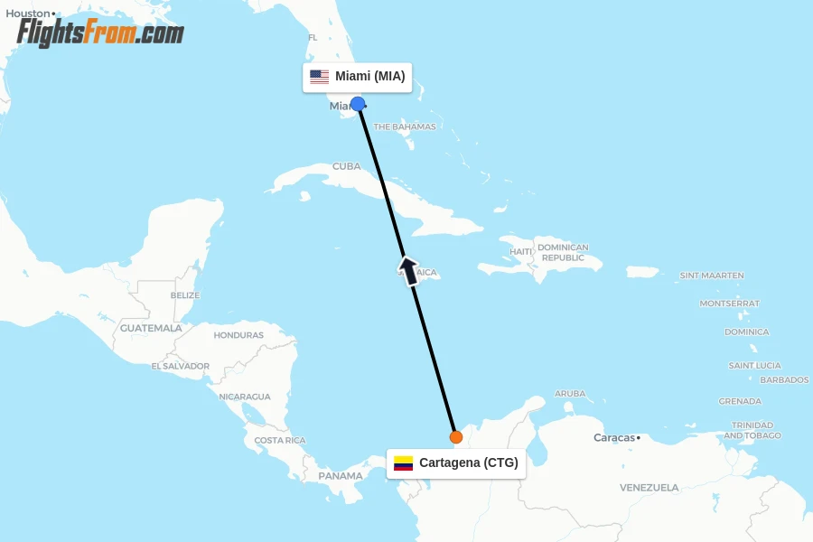 Flights from Cartagena to Miami route map