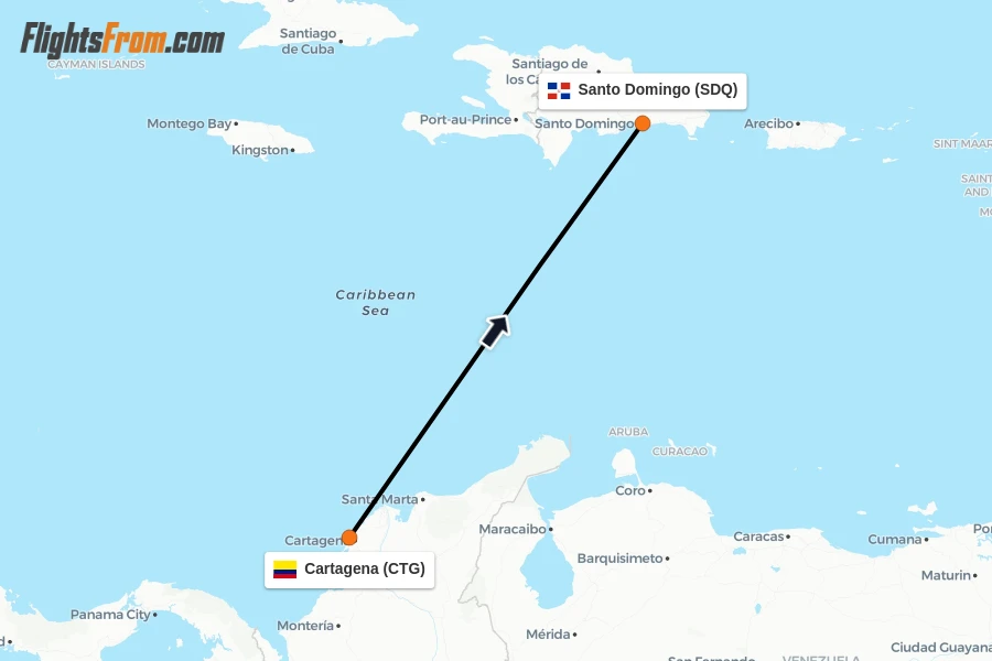 Flights from Cartagena to Santo Domingo route map
