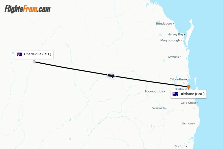 Flights from Charleville to Brisbane route map