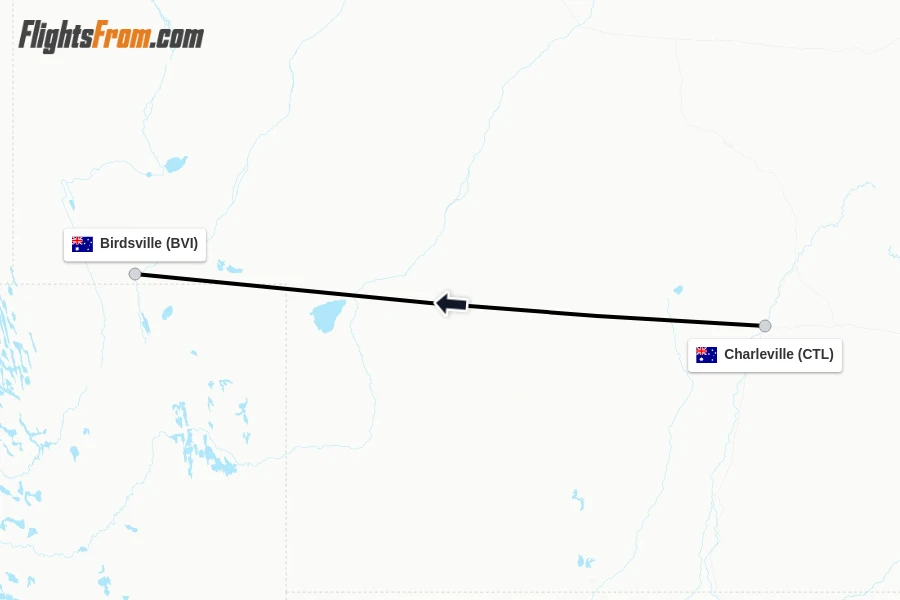 Flights from Charleville to Birdsville route map