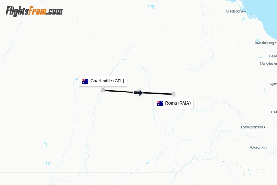 Flights from Charleville to Roma route map