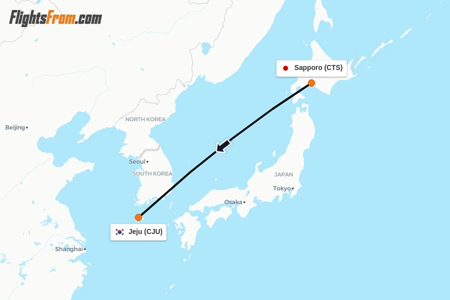 Flights from Sapporo to Jeju route map