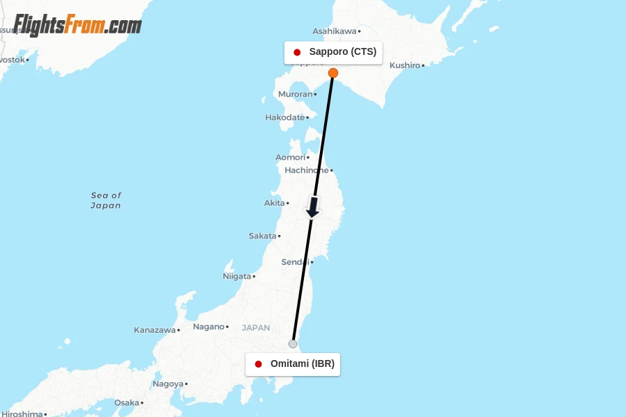 Flights from Sapporo to Omitami route map