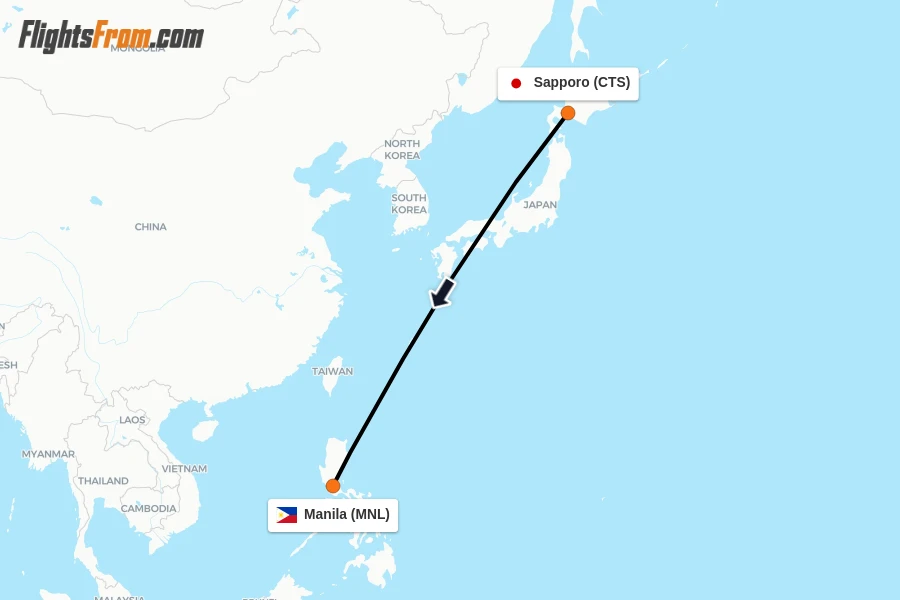 Flights from Sapporo to Manila route map