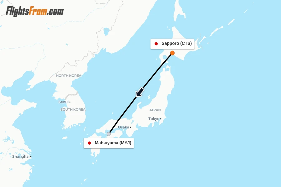 Flights from Sapporo to Matsuyama route map