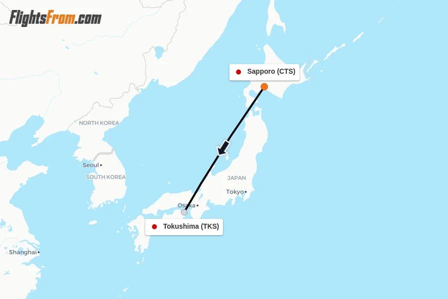 Flights from Sapporo to Tokushima route map
