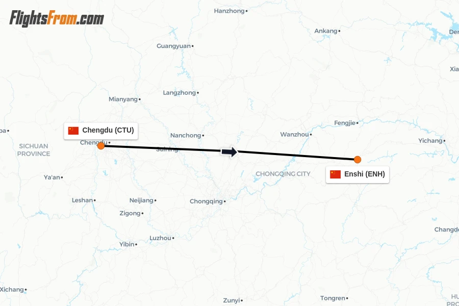 Flights from Chengdu to Enshi route map