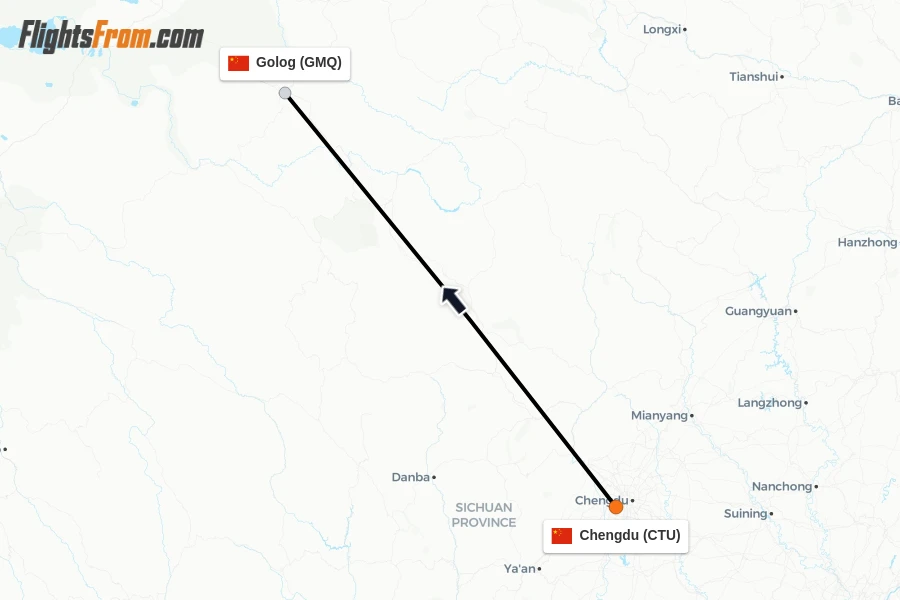 Flights from Chengdu to Golog route map