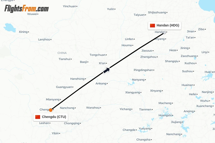 Flights from Chengdu to Handan route map