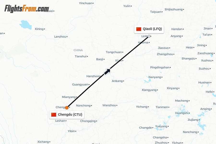 Flights from Chengdu to Qiaoli route map