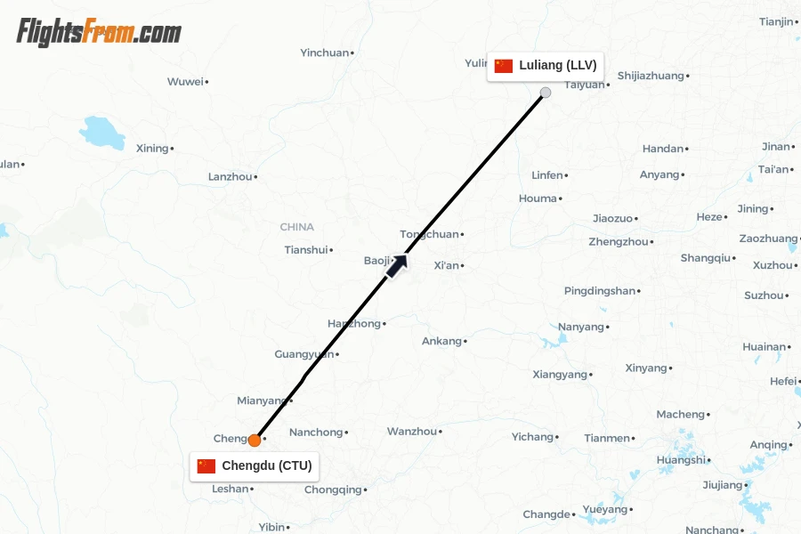 Flights from Chengdu to Luliang route map