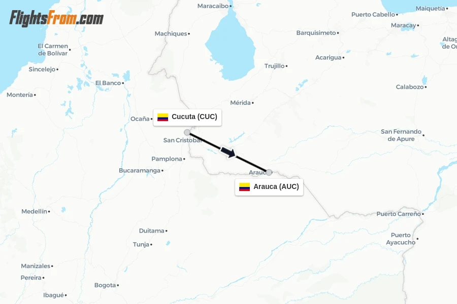 Flights from Cucuta to Arauca route map