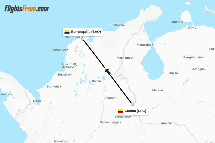 Flights from Cucuta to Barranquilla route map