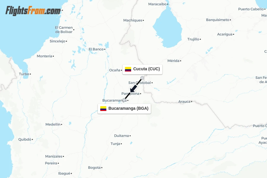 Flights from Cucuta to Bucaramanga route map