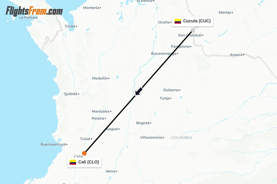 Flights from Cucuta to Cali route map