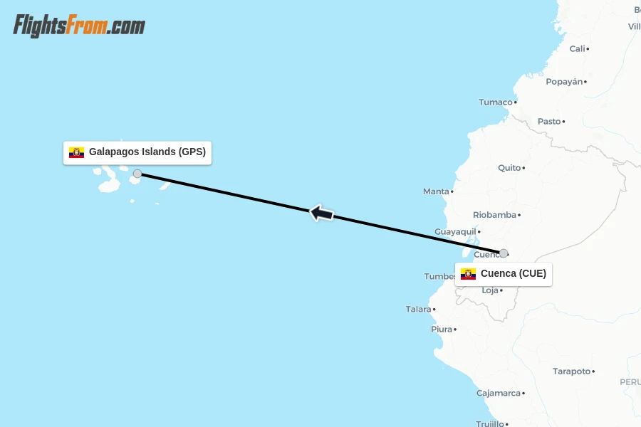 Flights from Cuenca to Galapagos Islands route map