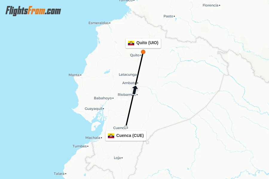 Flights from Cuenca to Quito route map
