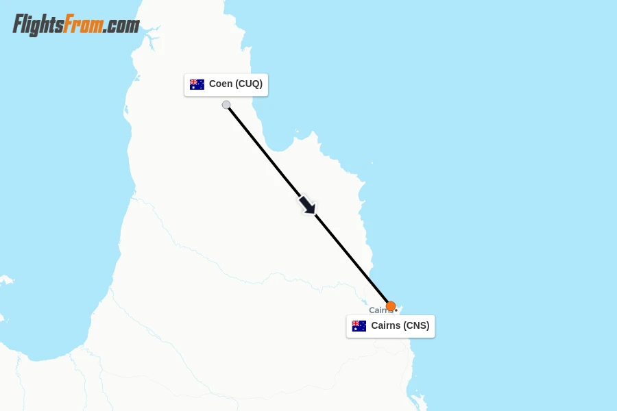 Flights from Coen to Cairns route map