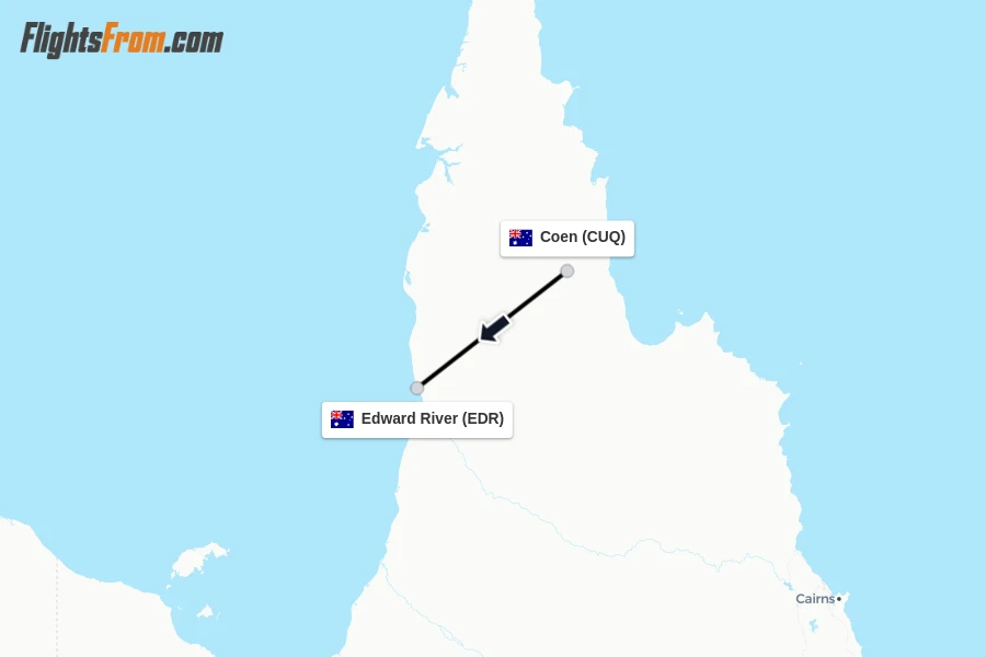 Flights from Coen to Edward River route map