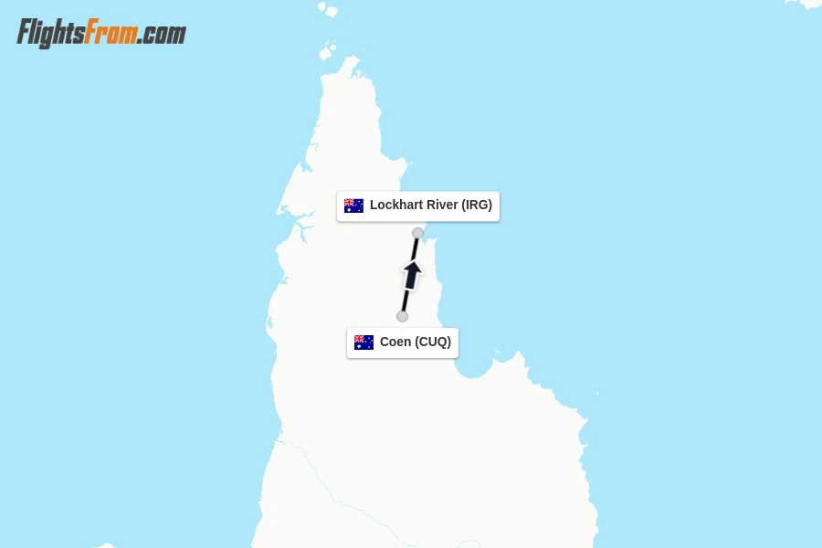 Flights from Coen to Lockhart River route map