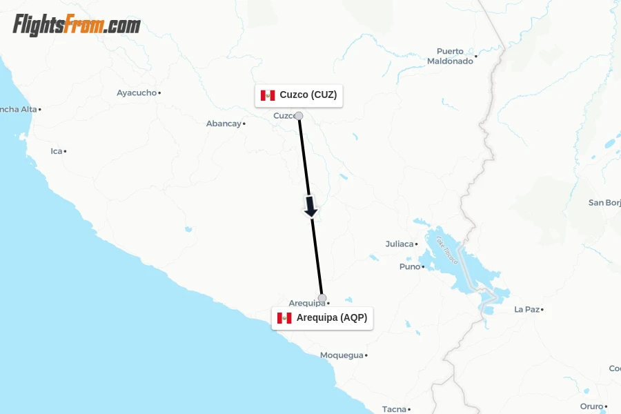 Flights from Cuzco to Arequipa route map