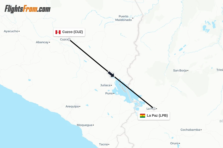 Flights from Cuzco to La Paz route map