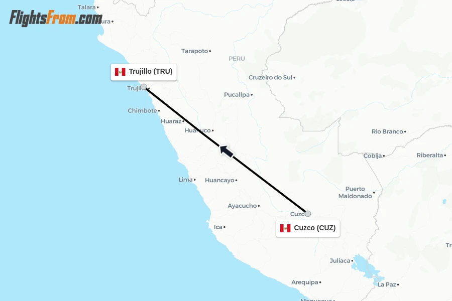 Flights from Cuzco to Trujillo route map