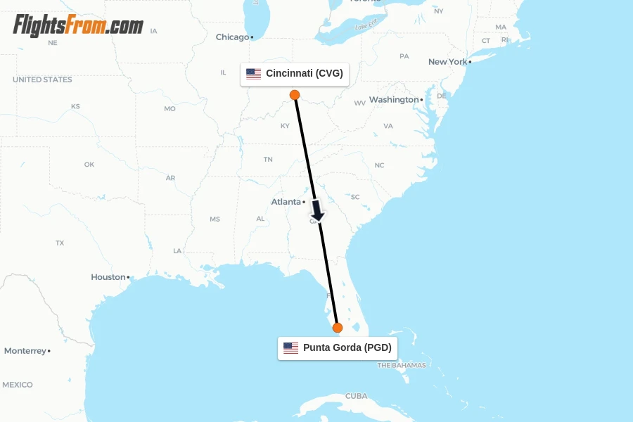 Flights from Cincinnati to Punta Gorda route map
