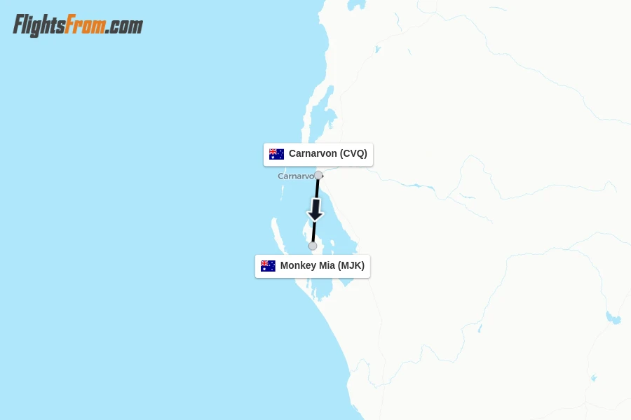 Flights from Carnarvon to Monkey Mia route map