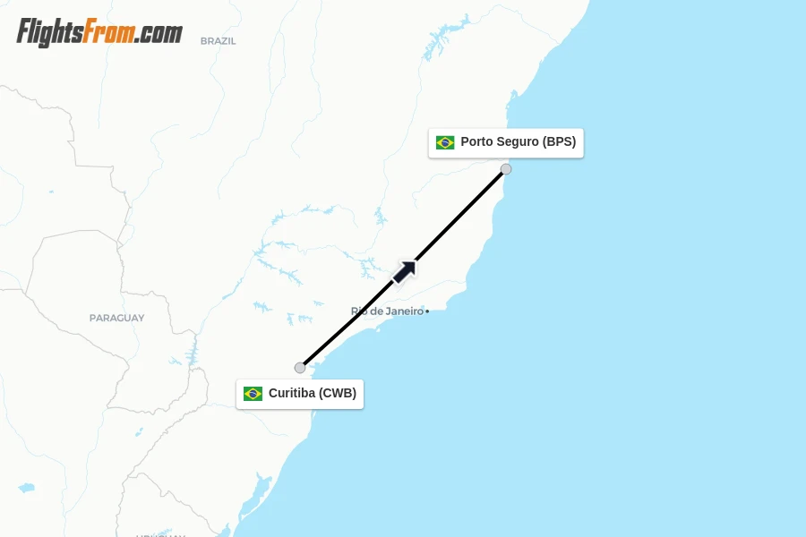 Flights from Curitiba to Porto Seguro route map