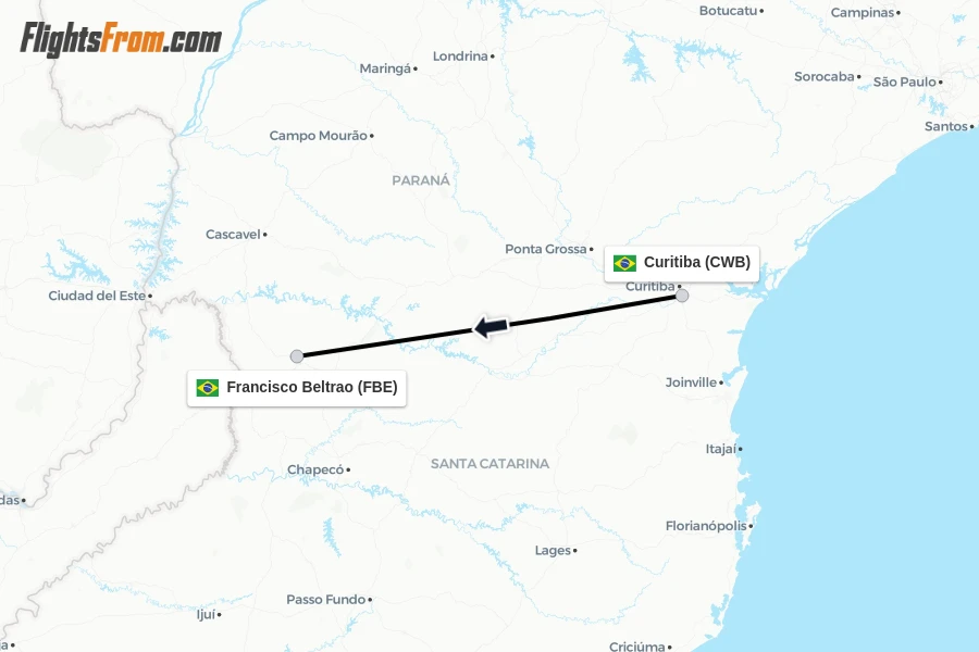 Flights from Curitiba to Francisco Beltrao route map