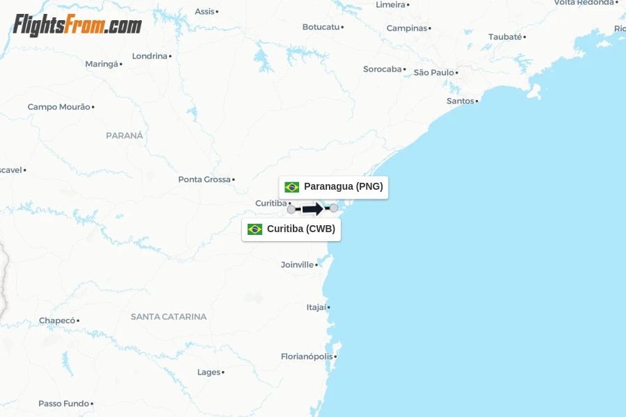 Flights from Curitiba to Paranagua route map